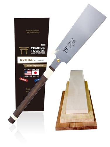 Japanische Handsäge von Temple Tool Co., Ryoba, 9,5 mm mit Zug- und Querschnitt, perfekt für Tischlerei und Schneidebretter auf Länge und Breite