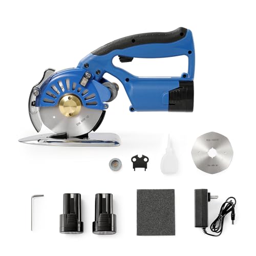 VEVOR Tragbarer Stoffschneider 150 W, elektrischer Industrieller Stoffschneider mit Klingengröße 100 mm, Max. Schnittdicke: 27 mm. Drahtlose Stoffschere aus Legiertem Stahl ideal für Tuch, Stoff usw.