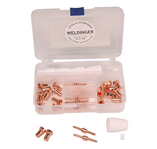 WELDINGER CUTSet2 lang Verschleißteile für Plasmaschneider PS 51/52/EPS 180 - hochwertiges 37-teiliges Set mit Keramikkappen, Schneiddüsen und Elektroden