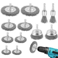 12-teiliges Set hochwertige Drahtbürsten für Bohrmaschine, 6mm Drahtbürste mit Sechskantstange und Metallbürsten, ideal für Stahlbürste Akkuschrauber zum Polieren Schleifen Entrosten Entgraten