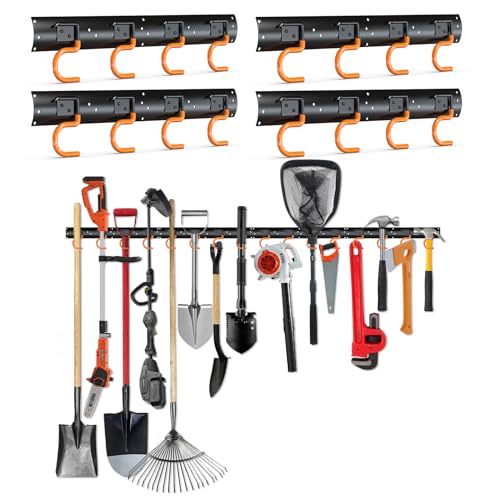 3-H Wandhalterung für Gartengeräte, 4 x 42 cm Vollstahl Schwerlast, für Garage und Gartenhaus
