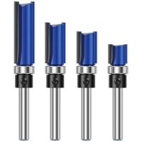 Set aus 4 Bündigfräsern mit Hartmetall, 8 mm Schaftdurchmesser und ⌀12,7 mm Schneidengeometrie für Holzbearbeitung