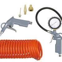 ABAC 6-teiliges Kompressor-Zubehör Set G-813 mit Reifenfüller, Manometer, Druckluftpistole, Spiralschlauch und Ventiladaptern für den Einsatz in kleinen Kompressoren