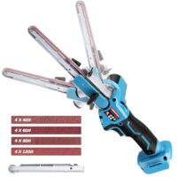 Bürstenloser Akku-Bandfeile mit Schleifarmantrieb, kompatibel mit Makita 18V, inklusive 16x Schleifbänder und 6 Geschwindigkeiten