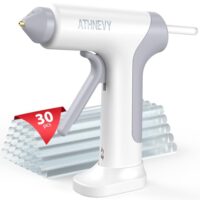 Vollautomatische Akku Heißklebepistole für DIY, Bastelarbeiten und Reparaturen mit schneller Aufheizzeit, hoher Leistung, langer Laufzeit, kabellosem Design und automatischer Abschaltung.