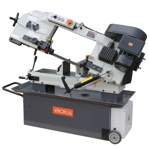 Leistungsstarker Motor und vielseitige Verwendung - BOKA Metall-Bandsäge mit 4 Schnittgeschwindigkeiten, hydraulischer Vorschub und Kühlung für präzise Metallschnitte bis Ø 229 mm.