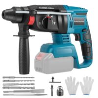 Batteriehammerbohrer für professionelle 18 V Systeme, kompatibel mit Makita 18 V Batterie und 10 Bohrstiften, Schwingungsschutzgriff und Sicherheitskupplung