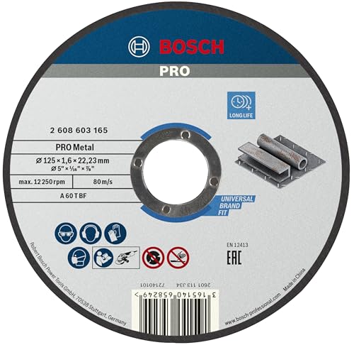 Bosch 1x PRO Metal Longlife Trennscheibe für kleine Winkelschleifer und 22,23‑mm-Bohrung (für Stahl, Ø 125 mm, Professional Zubehör Kleiner Winkelschleifer)