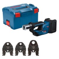 Bosch Professional 18V System Akku Presswerkzeug GPT 18V-19 mit 360° drehbarem Kopf und Pressbacke für verschiedene Bohrungen (TH16, TH20, TH26)
