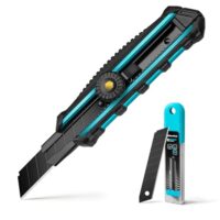 DURATECH Cuttermesser Profi Teppichmesser 18mm mit Drehknopf Sicherheitssperre, SK5 Abbrechklinge mit 10 Ersatzklingen, einziehbares Universalmesser für Karton und Papier