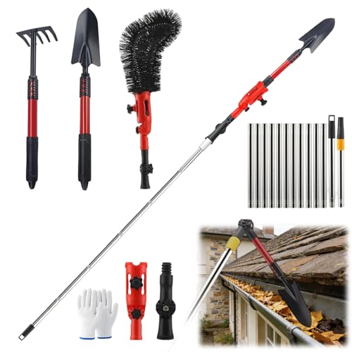 Dachrinnenreiniger mit Teleskopstiel 4m, Dachrinnenreinigungszubehör, Laubentfernung von Dächern und Fenstern