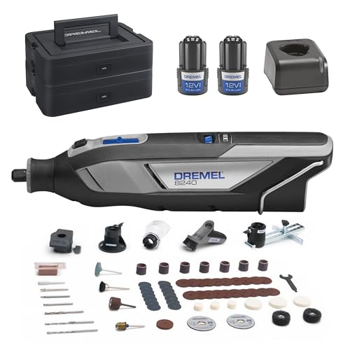 Dremel 8240 Akku-Multitool 12V 2Ah, Multifunktionswerkzeug Set mit zwei Akkus und vielen Zubehörteilen zum Schneiden, Gravieren, Schleifen, Polieren, Schärfen und Bohren