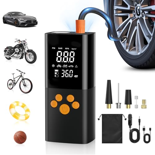 Elektrische Luftpumpe, 180PSI Akku Kompressor für Autoreifen mit 25000mAh Akku, EIN-klick-Smart-Aku Fahrradpumpe für Auto, Motorrad, Fahrrad und mehr mit Reifendruckmesser