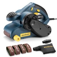 Bandschleifer mit 6 Geschwindigkeitsstufen, 2-in-1 Tischschleifer, Staubbeutel und 12 Schleifbändern (P80, P120, P180,P240)