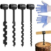 Holzbohrer Manuell Bushcraft, 4-teiliges Handbohrer Outdoor mit Holzstab, Bohrer für Holzbearbeitung und Überlebenstraining