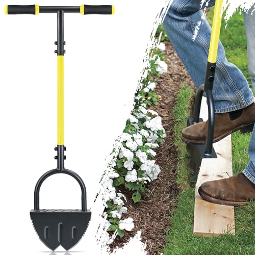 Rasenkantenschneider mit langem Griff für die Gartenpflege - doppelter V-förmiger, gezahnter Klinge und breite Fußplatte