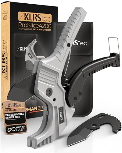 Professioneller PVC Rohrschneider, KLRStec ProSlice 4200 Set, PVC PE PP Kunststoffrohr Ratschen Ersatzklinge Nylon Tasche Gürtelclip