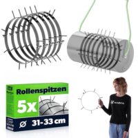 Rasenlüfter-Aufsatz mit 6 cm langen Spikes aus pulverbeschichtetem Stahl, Rasenbelüfter-Zubehör für Gartenwalze