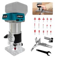 L1NXIXI 800W Bürstenloser Oberfräse mit 5 Geschwindigkeiten, 10.000-30.000 U/min, 18V Einhandfräse Kantenfräser mit 15 Stück 1/4" Fräser