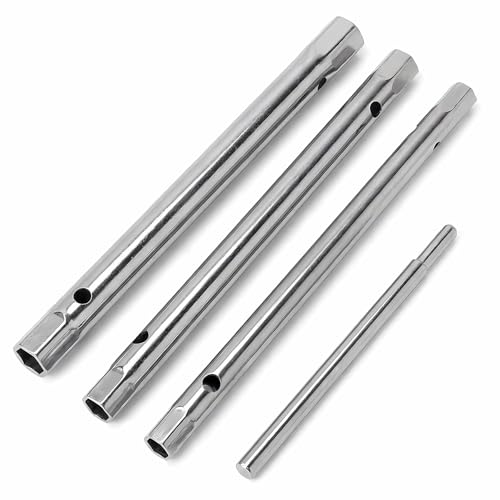 Professionelles Werkzeugset mit 4 verschiedenen Größen und rotierender Kraftstange, ideal für Sanitäranlagen und Wasserhahn-Installationen.