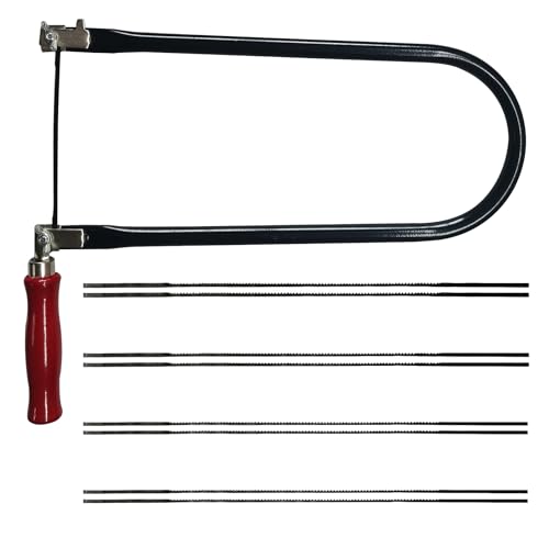 Präzise Schnitte und Linienbearbeitung mit Laubsäge 310mm und 8 verschiedenen Sägeblättern, ergonomischer Holzgriff und 360 Grad drehbare Drahtsäge für Handarbeiten und Holzbearbeitung