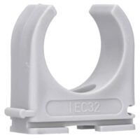 50 Stück M32 Rohr-Klemmschellen aus PP Kunststoff für Stangenrohr, Isorohr und Leerrohr anreihbar zum Festschrauben, grauer Farbton