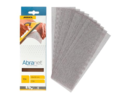 Mirka Abranet Netz Schleifstreifen 80x230mm Klett Schleifblätter/Korn P120 - 10 Stück zum staubfreien Schleifen von Holz, Spachtel, Lack und Kunststoff