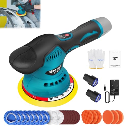 Poliermaschine Akku 12V, Exzenter Poliermaschine mit 2x Akkus, Auto Poliermaschine Set 22 Stück, Exzenter Polierer für Fahrzeuglacken, Polieren und Wachsen