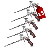 5-teiliges Set mit Schaumpistolen, Metallpistole, gummiertem Handgriff und Düsenverlängerung für präzise Dosierung und gleichmäßige Verteilung von Bauschaum, Pistolenschaum und Montageschaum
