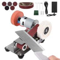 Elektrischer Bandschleifer mit 15 Grad Tischschleifmaschine und 7-stufiger Verstellung aus Edelstahl 304 für Metallverarbeitung, Holzverarbeitung und weitere Anwendungen