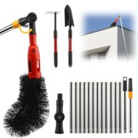 Dachrinnenreiniger mit Teleskopstiel, 2-in-1 Regenrinne Reiniger für Innen- und Außenbereich, effektiver Werkzeug für Dachreinigung, Korrosionsbeständige Edelstahlteile, verstellbare Bürste bis 400 cm