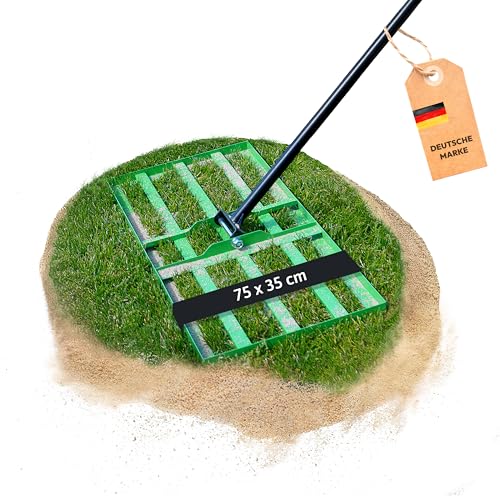 NovaTerra Rasenrakel 75x35 cm mit 2 Meter Stiel zum perfekten Rasen, ideal zur Rasenpflege und Sandverteilung