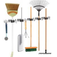 Multifunktioneller Besenhalter für Werkzeuge und Gartengeräte mit 5 Haltern und 6 Haken, Wandhalterung aus rostfreiem Stahl