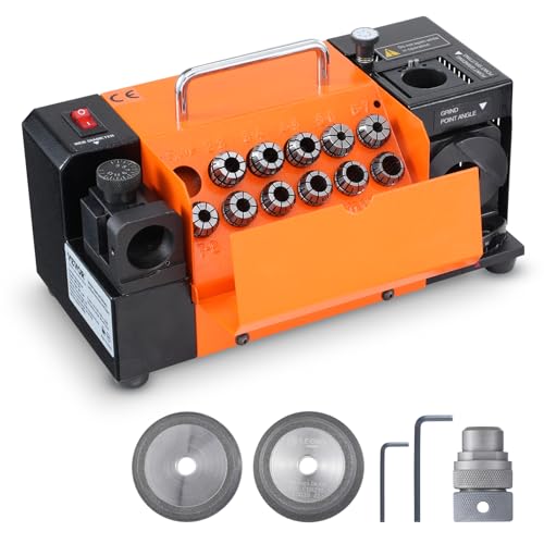 VEVOR Bohrerschleifer Schärfmaschine, 3-13 mm Bohrerspitzer, mit 11 Spannzangen CBN & SDC Rad, präzise abstellbarer Spitzenwinkel von 95° bis 135°