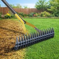 Vertikutierer Rechen mit Stiel für effektive Rasenpflege, Entfernung von Rasenfilz, Moos und totem Gras