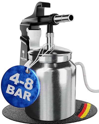WERKTHOR Sandstrahlpistole mit 1L Becher, Druckluft-Sandstrahlgerät für Kompressor 4-8 Bar, Profi Sandstrahler mit 6mm Düse, Rostentferner Pistole für Metall, Holz und Lack