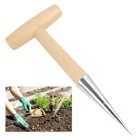 Ergonomischer Zwiebelpflanzer mit T-Griff und Holzgriff, ideal für die Pflanzung von Zwiebeln, Samen und Blumen im Garten