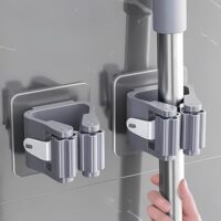 Besenhalter, Wandhalterung für Mop und Besen, selbstklebender Aufkleberhaken, rutschfester Greifer, Reinigungswerkzeuge, Grau, 2 Stück