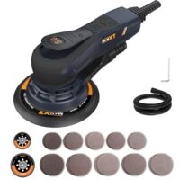 Bürstenloser MAXXT Elektroschleifer 350 W, Exzenterschleifer 5.0 mit 150 mm und 125 mm Scheiben, Dreikernanschluss, 4000-10000 U/min (6-stufig), 20 Schleifpapieren