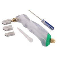 Glassschneider mit Pistolengriff und 3 Ersatzrädchen für Glas im Durchmesser 2-6 mm, 6-12 mm und 12-20 mm, aus Edelstahl, Hartmetall-gelbe Bezeichnung, für DIY-Projekte