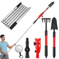 180cm Dachrinnenreiniger mit 360° verstellbarem Winkel und Reinigungslöffel für effiziente Reinigung von Blättern, Schmutz und Fenstern auf Dächern