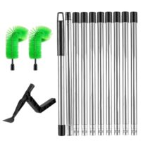 Multifunktionaler Dachrinnenreiniger mit 10-teiligem Teleskopstiel, 2 harte und weiche Büsten-Sätze sowie eine Blätterkelle für effektive Reinigung von Dachrinnen, Fenster und Ablaufkanälen