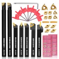 Donken Drehwerkzeughalter Set 12mm, Inhalt 7 Stk. 12mm Schaft-Bohrstangenhalter, 14 Stk. Hartmetall-Wendeschneidplatten, 7 Stk. T8 Schraubenschlüssel