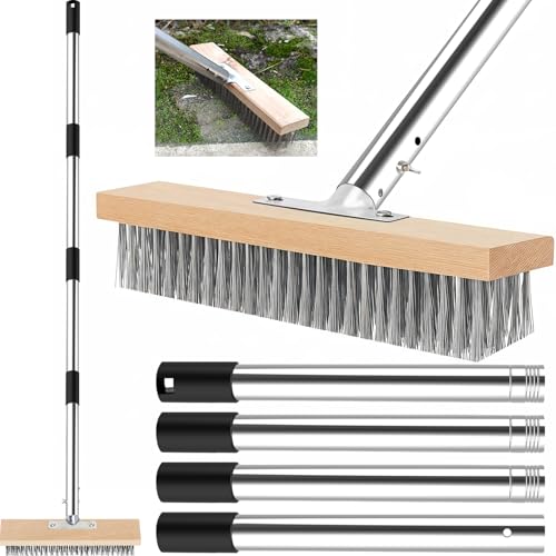 Drahtbesen zur Moosentfernung mit Teleskopstiel, 120 cm lang, ideal für Pflastersteine und andere harte Oberflächen.