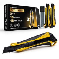 Cuttermesser Set 3 x von FixedNow, 3 Messer mit einer Schärfe von 18mm aus japanischem Carbonstahl, inkl. 16 Ersatzklingen für Tapetenmesser, Teppichmesser und Utility Knife