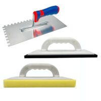Fliesenleger Set mit Zahnkelle, rostfreiem Fugbrett, Ausfugbrett und Schwammbrett für die Fliesenarbeiten