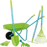 Gartenspielset für Kinder - Holz und Metall - 8 Teile - Schubkarre, Spaten, Harke, Gartengeräte