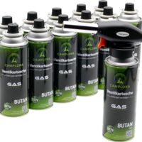 CAMPLORA Gasbrenner mit 12 MSF-1a Gaskartuschen, Piezo-Zündung, 1 kW Leistung und Lötlichtbrenner für Küche und Werkstatt