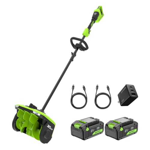 Greenworks Akku-Schneefräse 24V x 2 (Li-Ion, 48 V, Arbeitsbreite 30 cm, max. Schneehöhe 20 cm) mit 2X 4Ah Batterien und 65W USB C Ladegerät