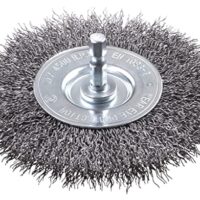 HSS-Stahldraht-Scheiben-Bürste, Ø 100 mm, für Metall und Stein, Drahtbürste für Bohrmaschine inkl. E6.3 Sechskant-Schaft, zum Entrosten, Entzundern, Aufrauen und Reinigen